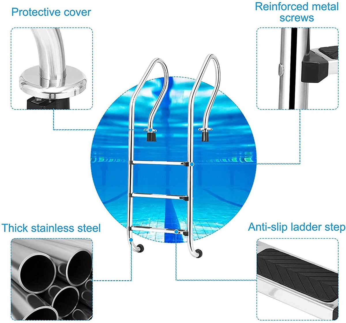 Yu Liao Pool Ladder,Stainless Steel 3‑Step Ladder Non Slip Above Ground Pool Ladder,for Private and Large Swimming Pools