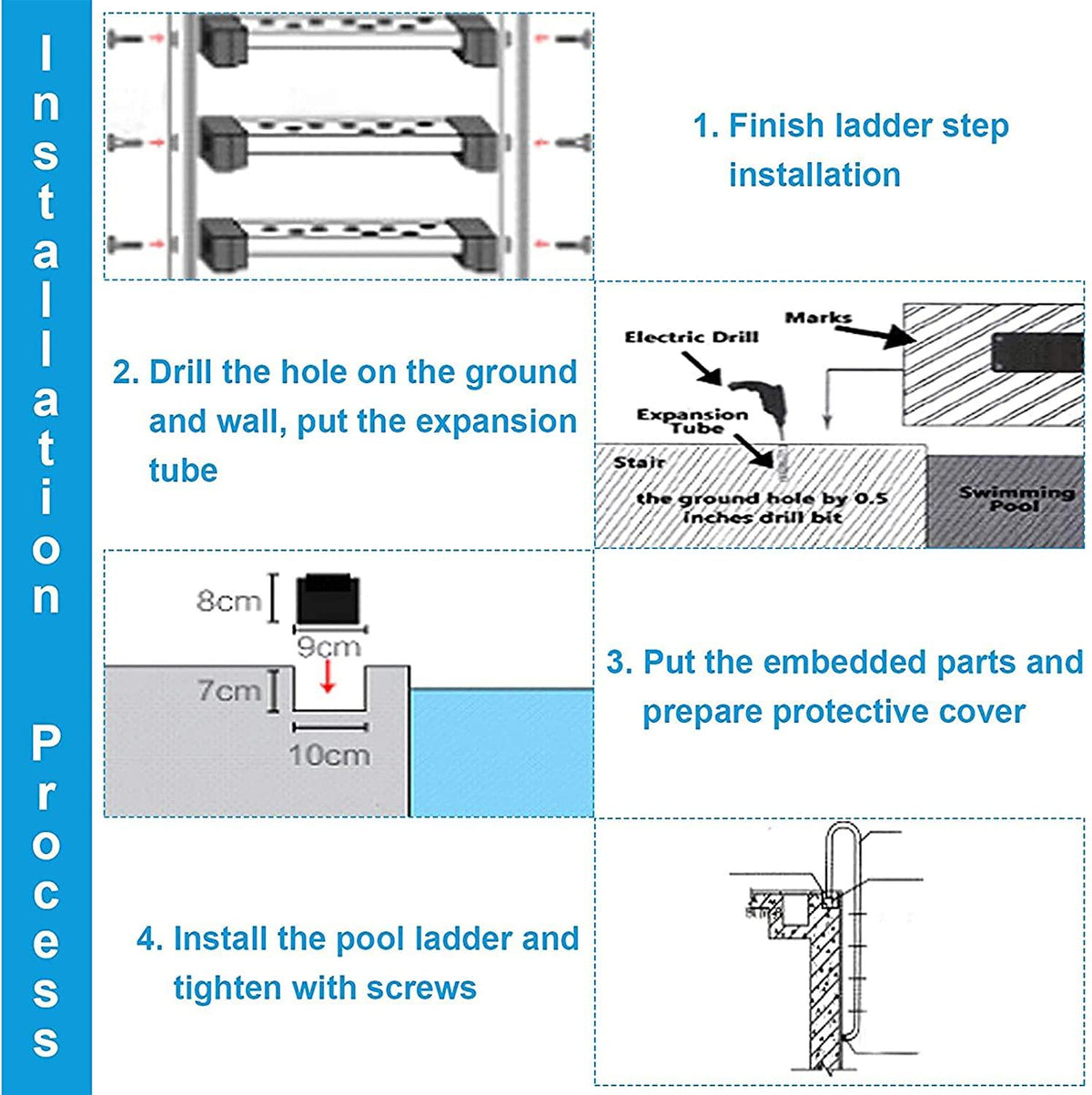 Yu Liao Pool Ladder,Stainless Steel 3‑Step Ladder Non Slip Above Ground Pool Ladder,for Private and Large Swimming Pools
