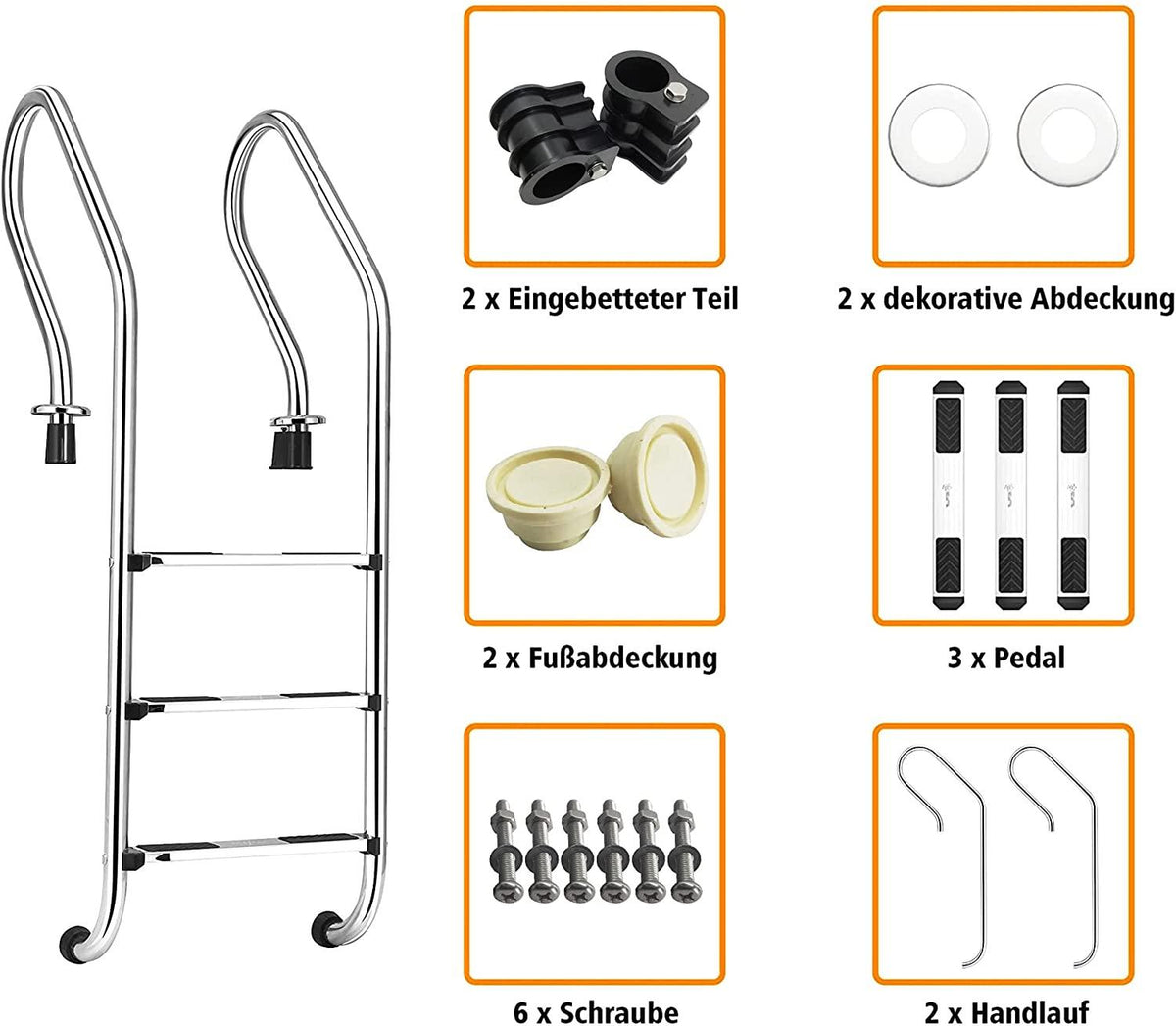 Yu Liao Pool Ladder,Stainless Steel 3‑Step Ladder Non Slip Above Ground Pool Ladder,for Private and Large Swimming Pools