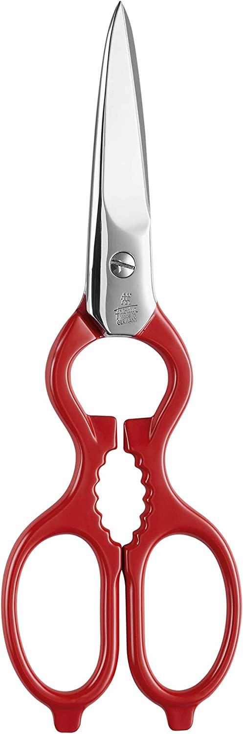 Zwilling Kitchen Shears, Multi-Purpose, Bottle Opener, Jar Lid Lifter, Dishwasher Safe, Heavy Duty, Forged Stainless Steel Blades, Red