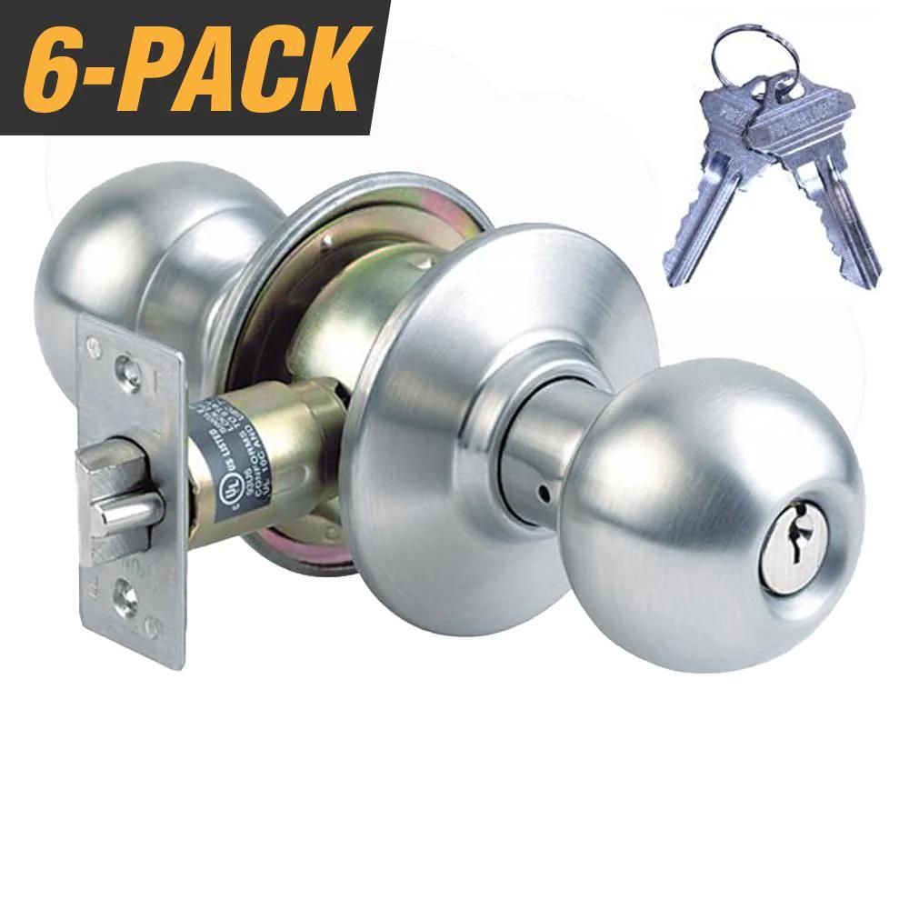 Steel Grade 3 Keyed Storeroom Door Knob with 12 SC1 Keys (6-Pack, Keyed Alike)