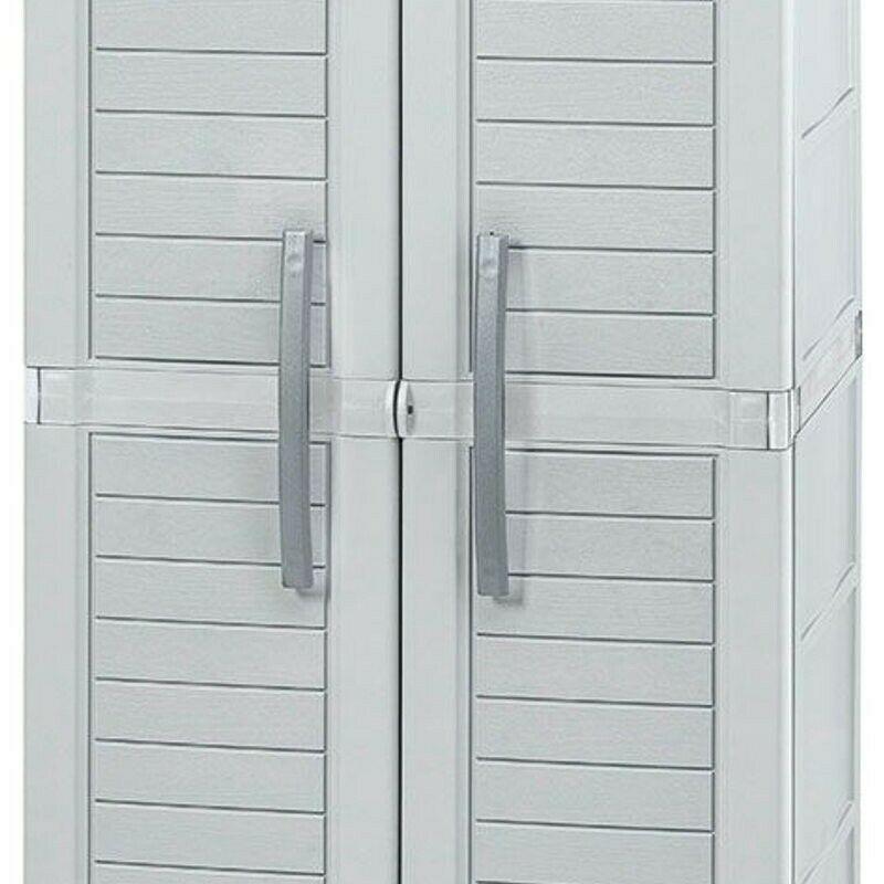 Outdoor Storage Cabinet Plastic Shed Gray 5 Shelves Garden Indoor Garage Utility