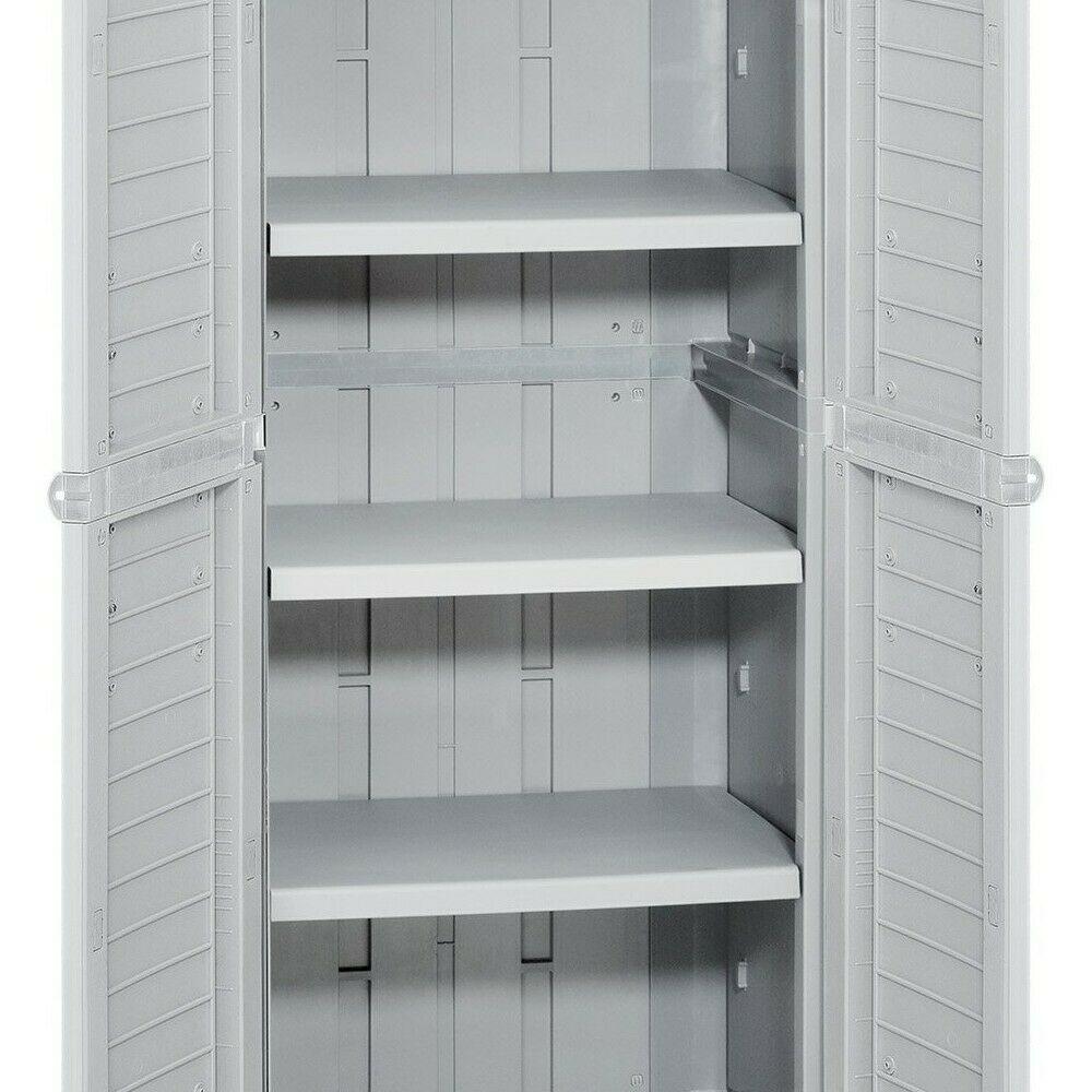 Outdoor Storage Cabinet Plastic Shed Gray 5 Shelves Garden Indoor Garage Utility