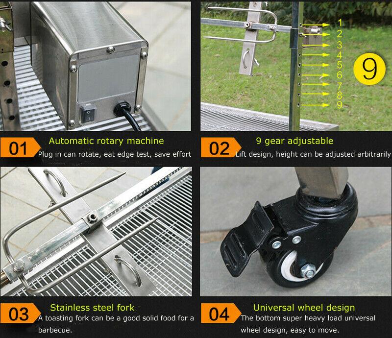 46" Stainless Steel Spit Roaster 110V Outdoor BBQ Cooking Lamb Chicken Grill