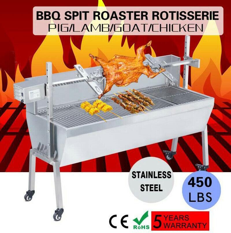 46" Stainless Steel Spit Roaster 110V Outdoor BBQ Cooking Lamb Chicken Grill