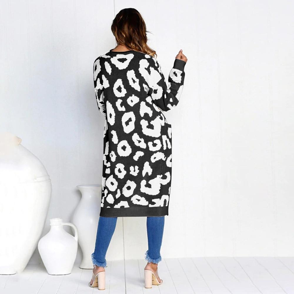 2021 Leopard Print Women Loose Cardigan Sweater