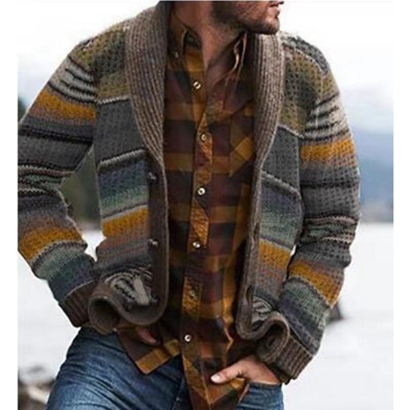 Patchwork Knitted Jacket Sweater Stitching Cardigan