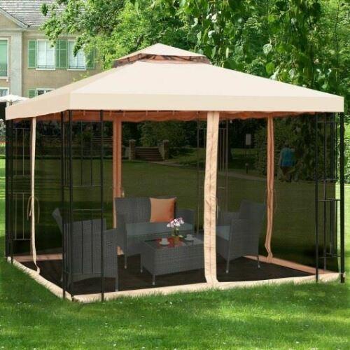 Durable 10 x 10 ft 2 Tier Vented Metal Gazebo Canopy w/Mosquito Netting