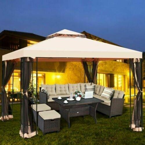 Durable 10 x 10 ft 2 Tier Vented Metal Gazebo Canopy w/Mosquito Netting