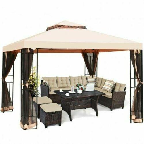 Durable 10 x 10 ft 2 Tier Vented Metal Gazebo Canopy w/Mosquito Netting