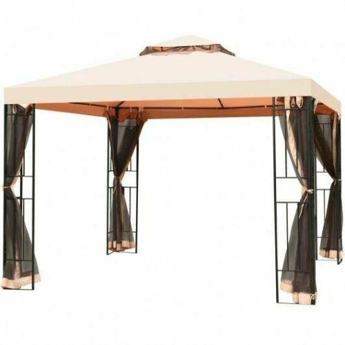 Durable 10 x 10 ft 2 Tier Vented Metal Gazebo Canopy w/Mosquito Netting