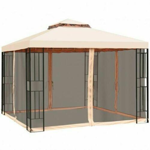 Durable 10 x 10 ft 2 Tier Vented Metal Gazebo Canopy w/Mosquito Netting