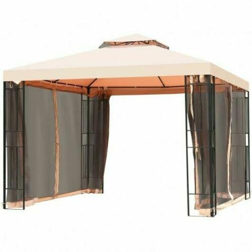 Durable 10 x 10 ft 2 Tier Vented Metal Gazebo Canopy w/Mosquito Netting