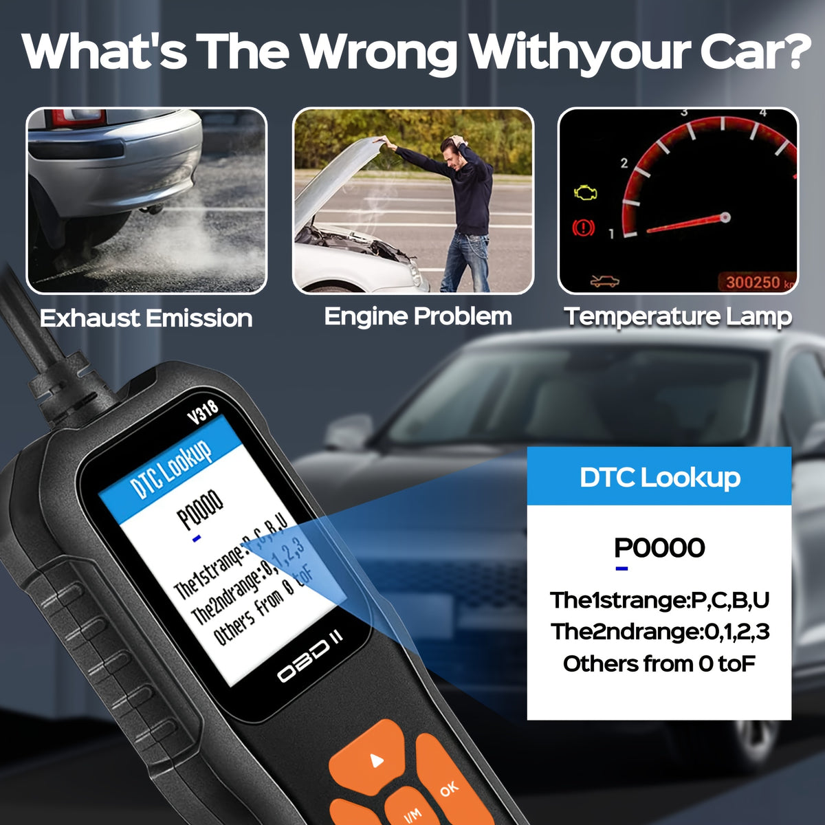 OBD2 Car Scanner Diagnostic Scan Tool V318-2,  Color ScreenVehicle Fault Code Reader , Auto Read Fault Code Check Engine Light For OBDII Protocol Cars