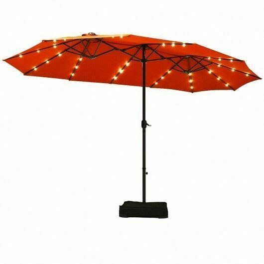 M15 ' Solar LED Patio Double-sided Umbrella Market Umbrella w/Weight Base-Orange