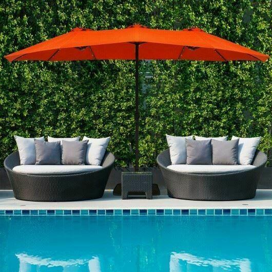 M15 ' Solar LED Patio Double-sided Umbrella Market Umbrella w/Weight Base-Orange