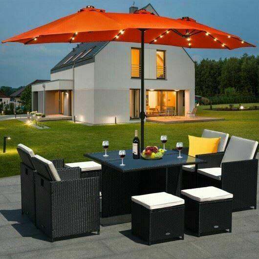 M15 ' Solar LED Patio Double-sided Umbrella Market Umbrella w/Weight Base-Orange