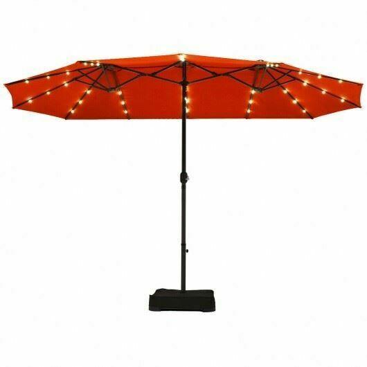 M15 ' Solar LED Patio Double-sided Umbrella Market Umbrella w/Weight Base-Orange