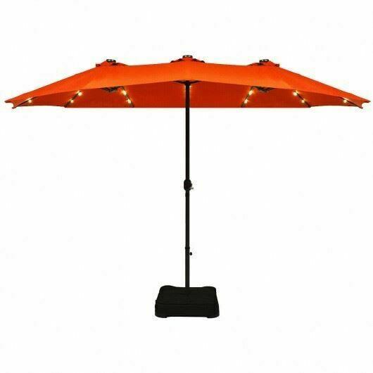 M15 ' Solar LED Patio Double-sided Umbrella Market Umbrella w/Weight Base-Orange