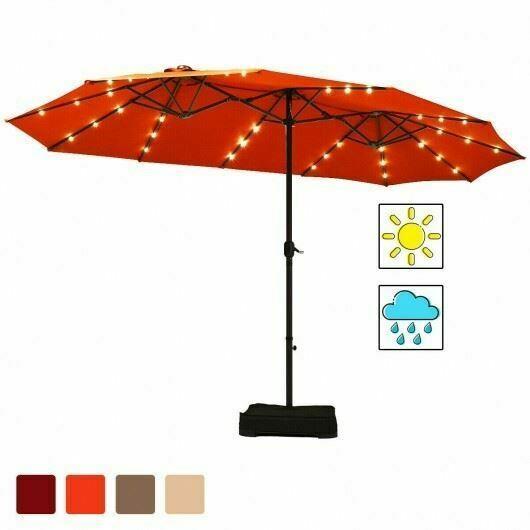 M15 ' Solar LED Patio Double-sided Umbrella Market Umbrella w/Weight Base-Orange