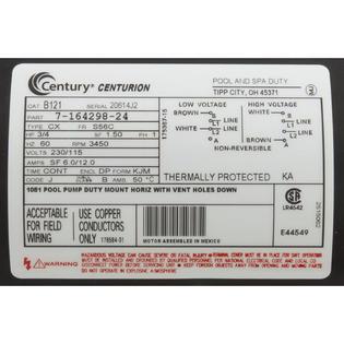 Motor, Century, 0.75hp, 115v/230v, 1-Spd, 56Cfr, C-Face Key