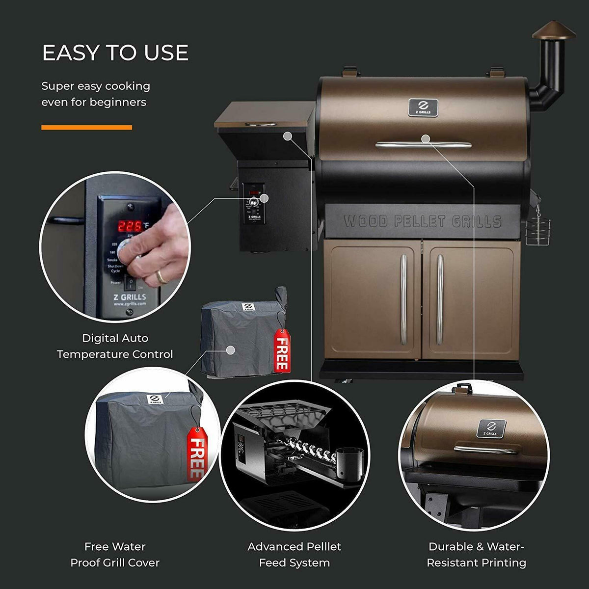 Z GRILLS ZPG-700D Upgrade Wood Pellet Grill& Smoker 8 in 1 BBQ Grill w/Cover