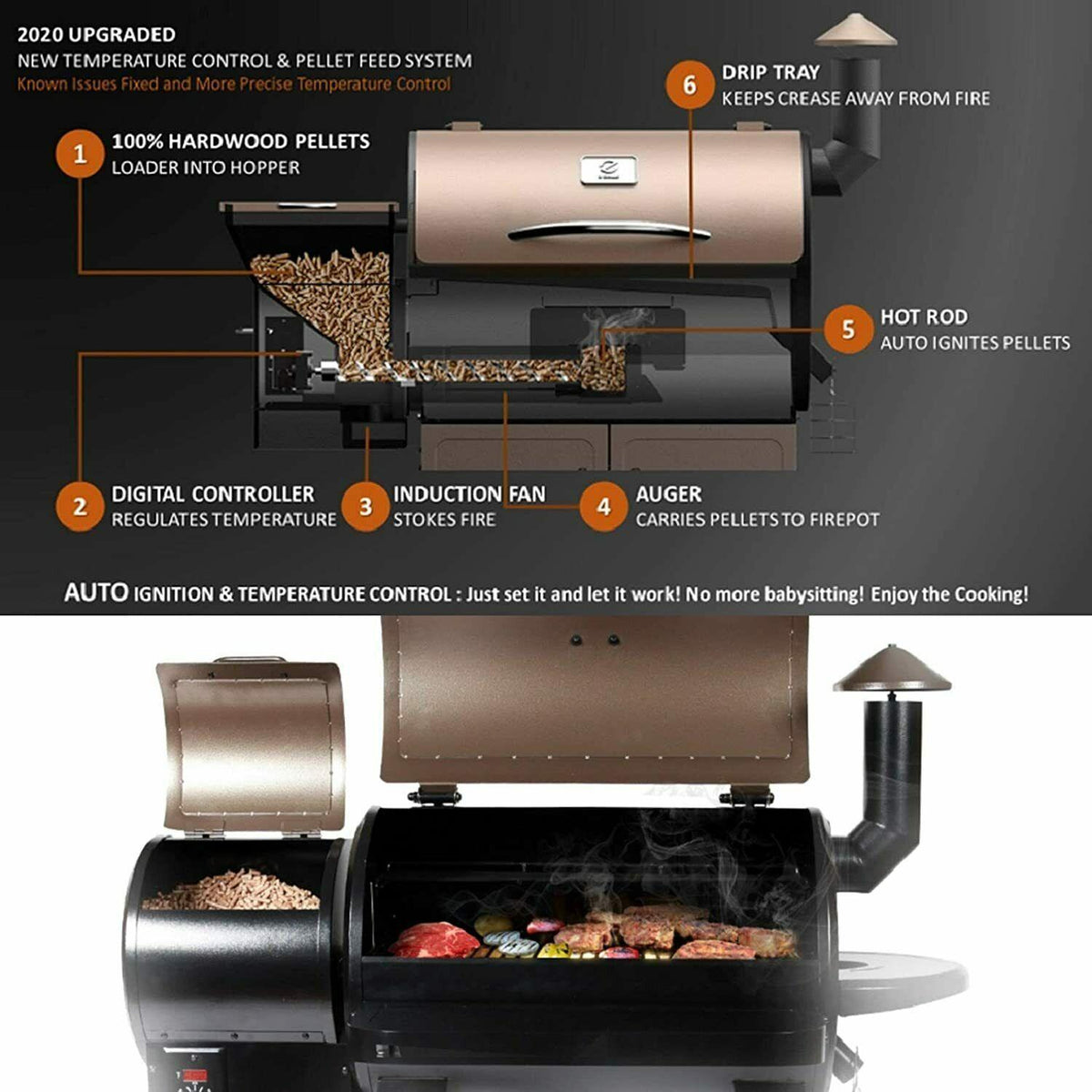 Z GRILLS ZPG-700D Upgrade Wood Pellet Grill& Smoker 8 in 1 BBQ Grill w/Cover