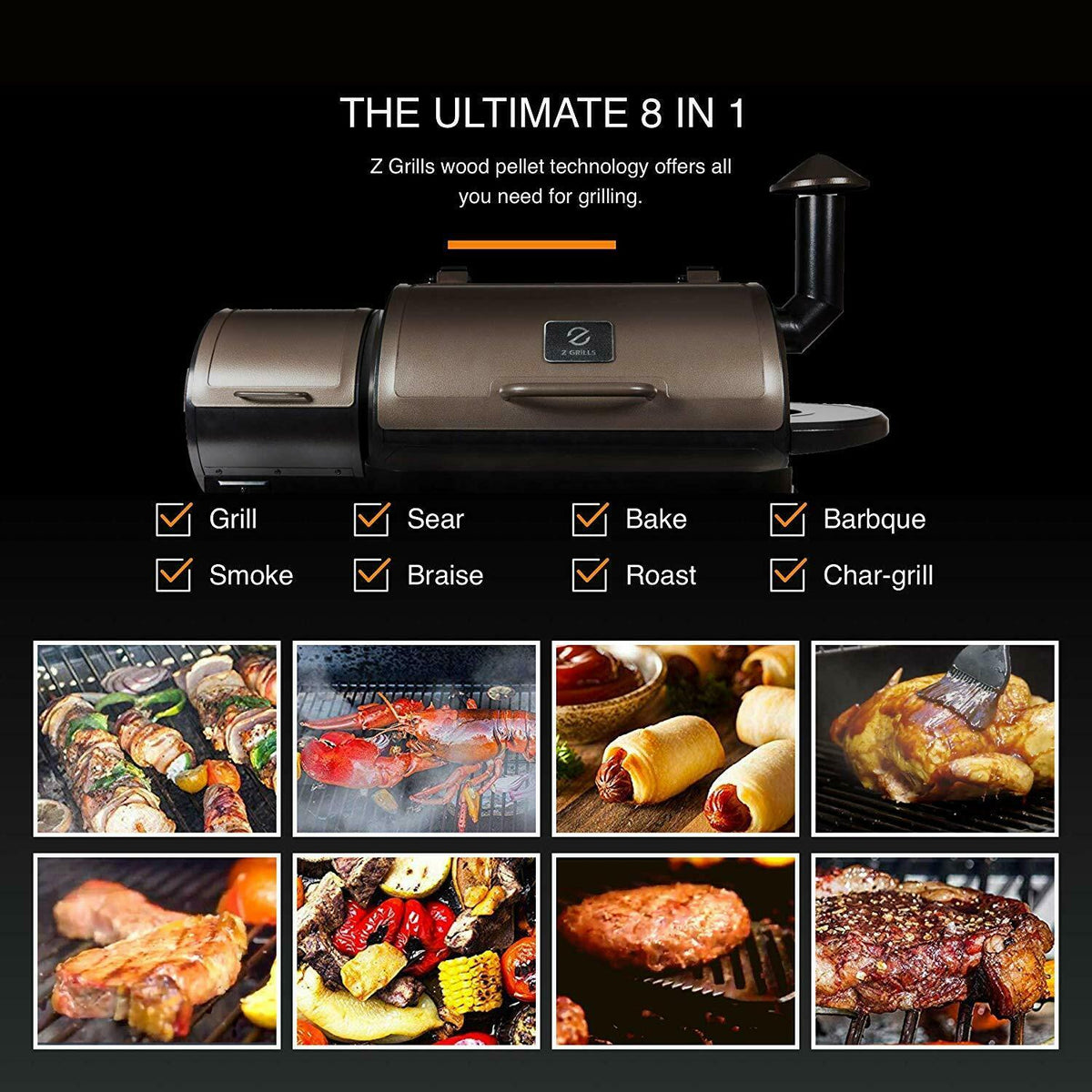 Z GRILLS ZPG-700D Upgrade Wood Pellet Grill& Smoker 8 in 1 BBQ Grill w/Cover