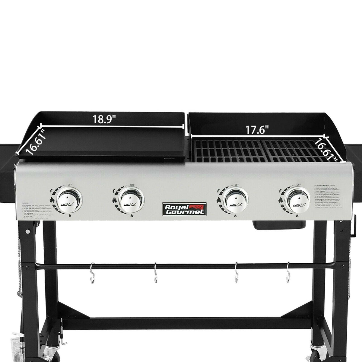 Royal Gourmet 4-Burner Portable Flat Top Gas Grill and Griddle Combo GD401