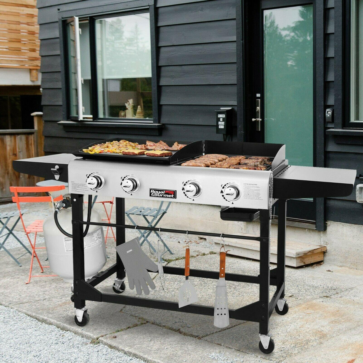 Royal Gourmet 4-Burner Portable Flat Top Gas Grill and Griddle Combo GD401