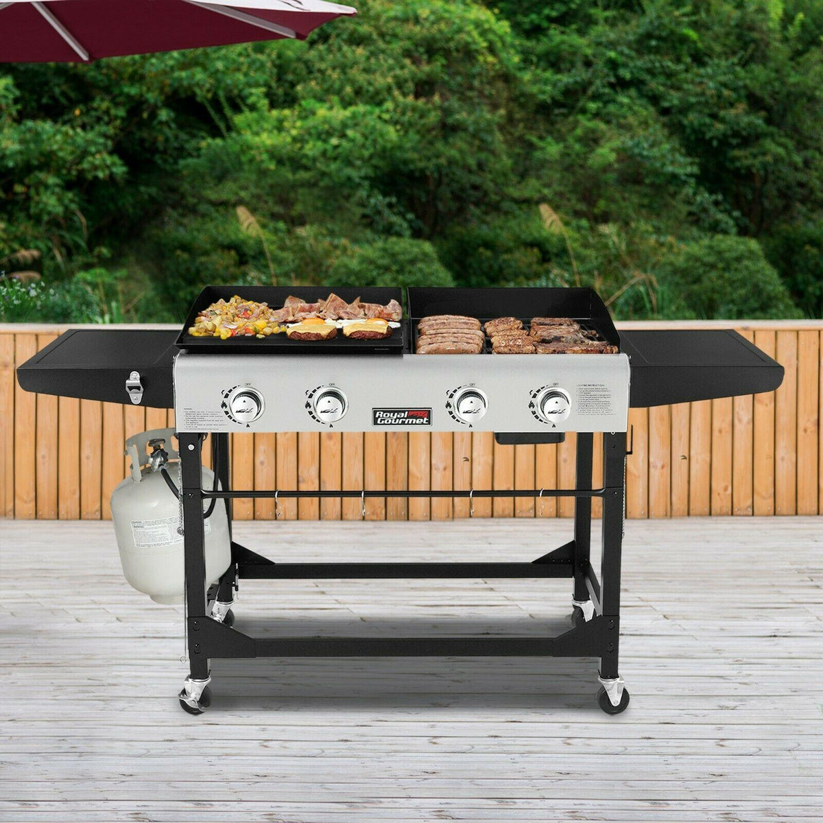 Royal Gourmet 4-Burner Portable Flat Top Gas Grill and Griddle Combo GD401